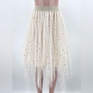 NEW Cream Mesh Celestial Stars Moons Whimsical Ethereal Dreamy Skirt